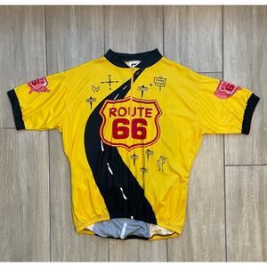 Kucharik Route 66 Cycling Jersey Mens XXL USA Made Yellow Road Bike Full Zip